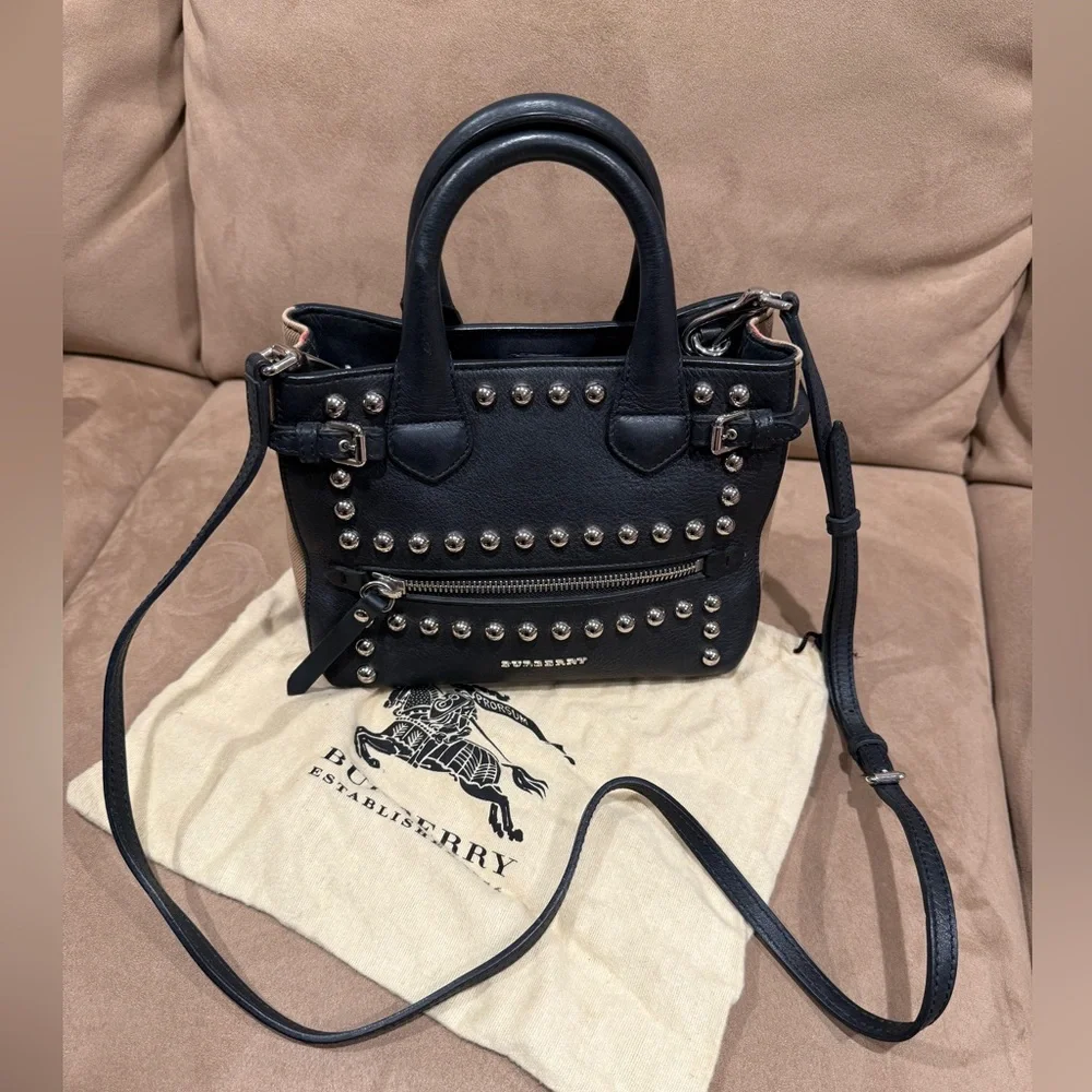 Burberry Baby Banner Studded Leather and House Check Tote Crossbody - Picture 2 of 10